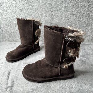Bearpaw Womens Eloise Boots Size 8 Brown Suede & Faux Fur Wool Lining Cabin Cozy